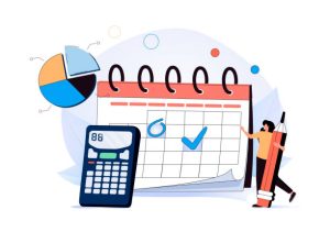 Monthly cost or budget, expense to pay bill, mortgage or debt, plan for savings or investment, money management or credit card payment, smart woman plan her monthly budget with calendar and piggybank.